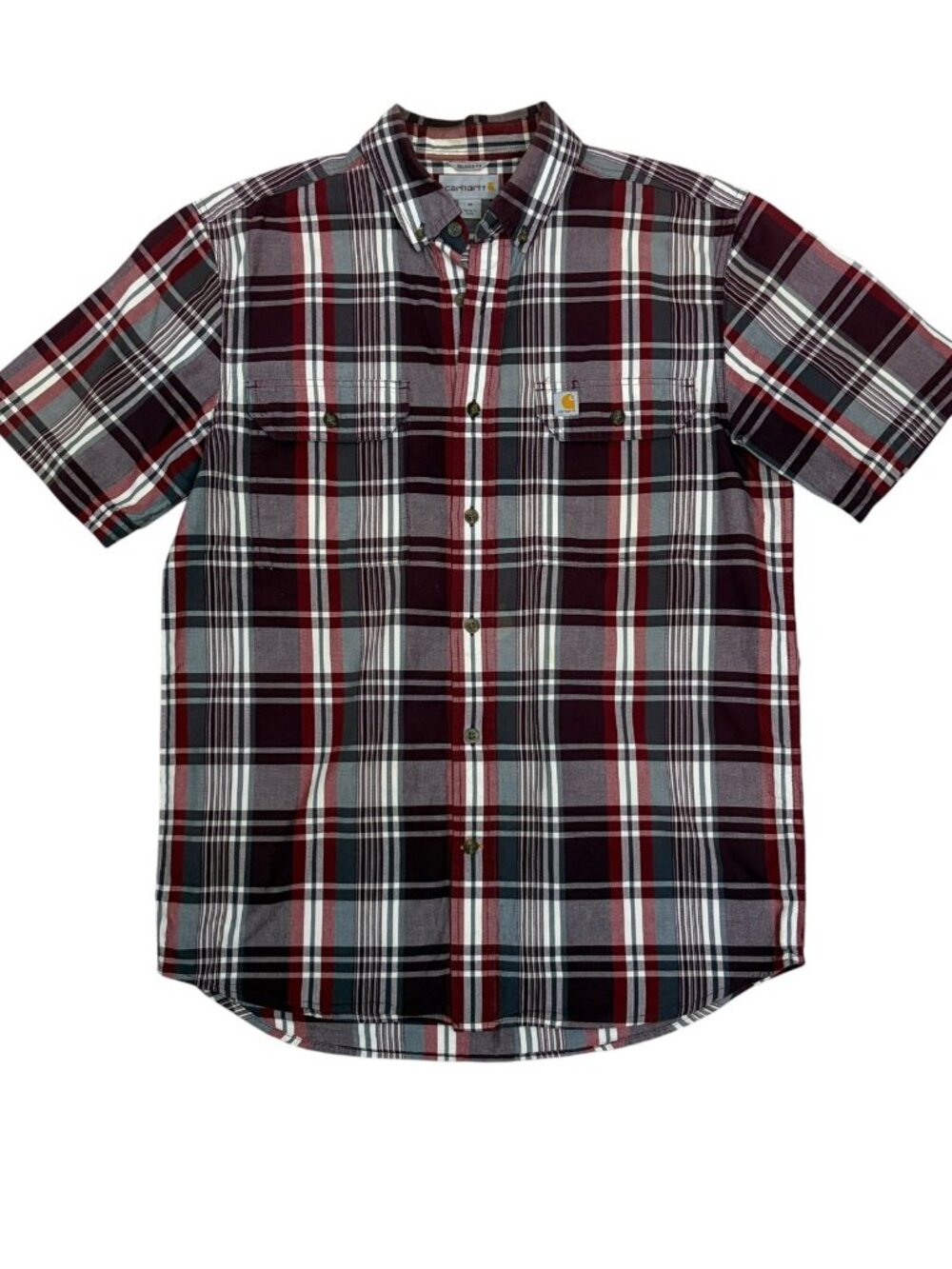 CARHARTT Plaid Shirt Short Sleeve Work Casual Button Down Tee Mens Medium